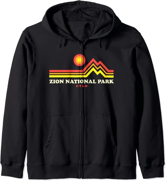Zion National Park Hikes Retro Mountain Zion Park Utah Zip Hoodie